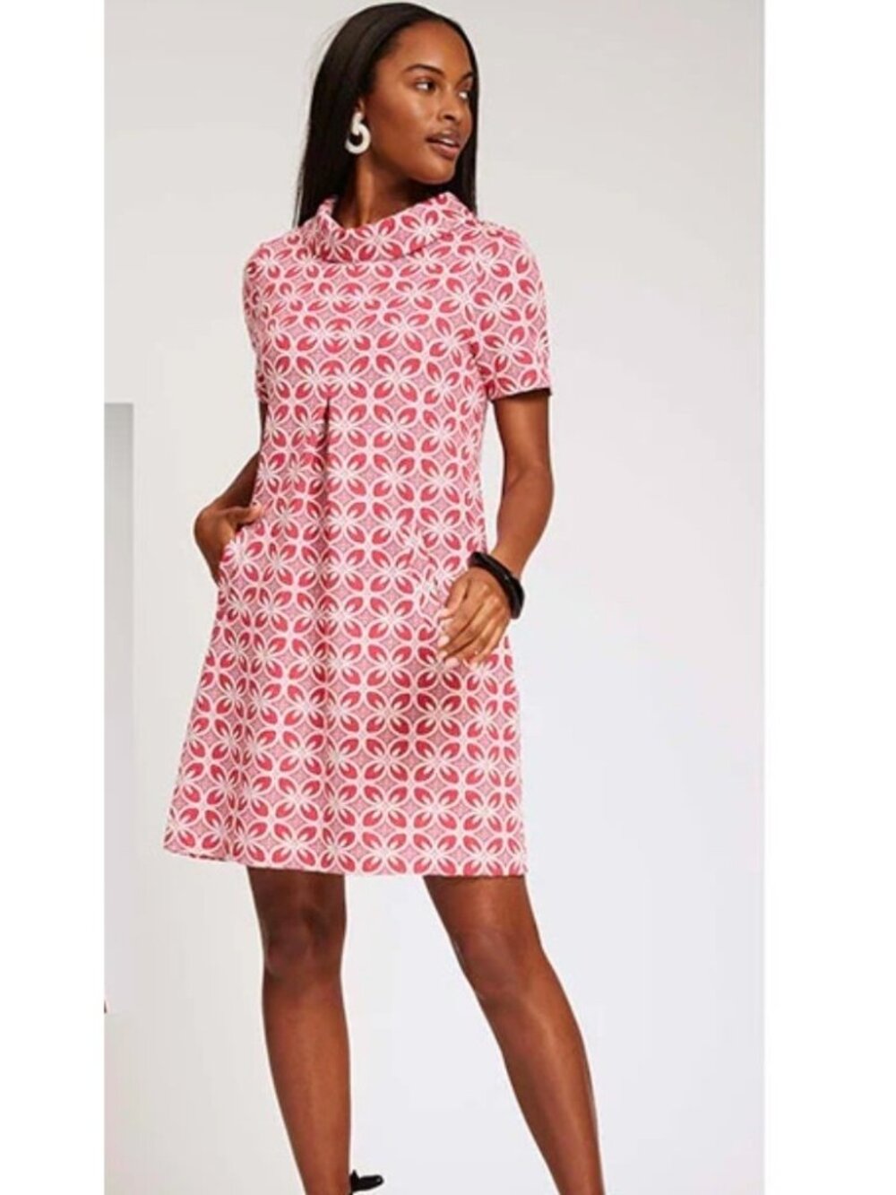 NEW! Tyler Boe Pink/Red Kristen Dress Size S Geometric Mini Pockets Chic